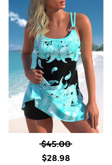 ROTITA Metal Ring Cyan Paisley Print Swimdress Top