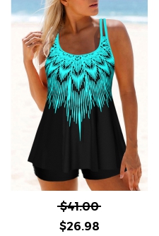 ROTITA Cyan Double Straps Ombre Tankini Top