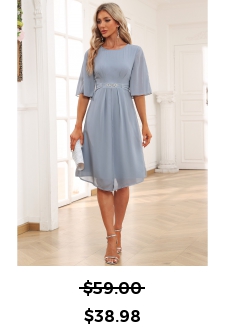 ROTITA Split Light Grey Round Neck Half Sleeve Dress