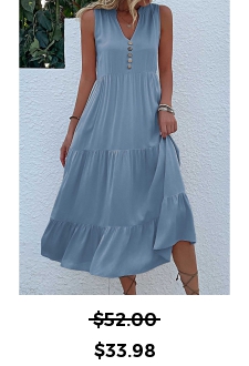 Button Dusty Blue A Line Dress