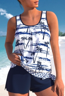 ROTITA Patchwork Navy Tropical Plants Print Tankini Set