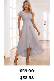 ROTITA Twist Light Grey V Neck Short Sleeve Dress