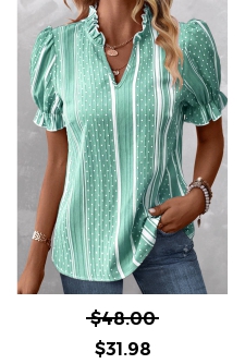 ROTITA Frill Striped Mint Green Split Neck Blouse