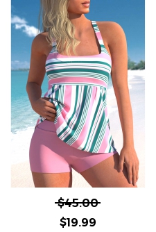 ROTITA Pink Striped Wide Strap Tankini Set