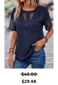 ROTITA Patchwork Navy Round Neck Short Sleeve Blouse