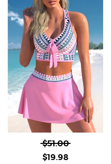 ROTITA Criss Cross Pink Tribal Print Bikini Set