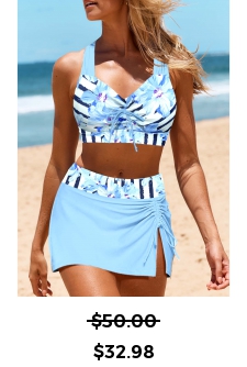 ROTITA Criss Cross Light Blue Striped Bikini Set