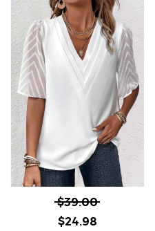 ROTITA Patchwork White V Neck Half Sleeve Blouse
