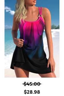 ROTITA Metal Ring Hot Pink Floral Print Swimdress Top