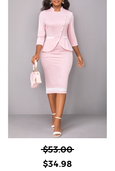 ROTITA Contrast Binding Light Pink Stand Collar Dress