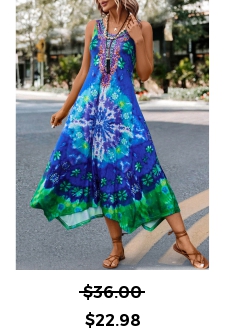 Asymmetry Tie Dye Print Blue H Shape Dress
