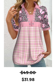 ROTITA Patchwork Plaid Light Pink Shirt Collar Blouse