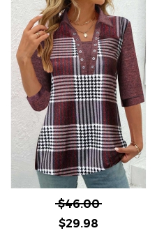 ROTITA Eyelet Plaid Deep Red Shirt Collar Blouse
