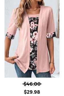 ROTITA Fake 2in1 Floral Print Light Pink T Shirt