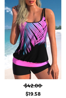 ROTITA Hot Pink Leaf Print Tankini Top