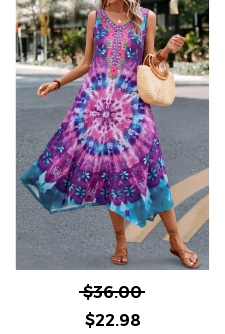 Handkerchief Hem Tie Dye Print Purple Dress