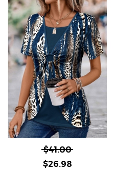ROTITA Fake 2in1 Leopard Peacock Blue T Shirt