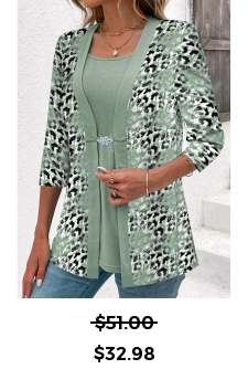ROTITA Fake 2in1 Leopard Sage Green T Shirt