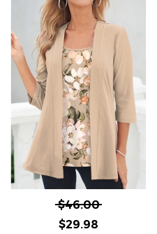 ROTITA Fake 2in1 Floral Print Light Coffee T Shirt