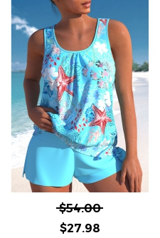 ROTITA Tie Sky Blue Marine Life Print Tankini Set