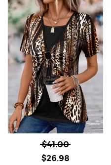 ROTITA Fake 2in1 Leopard Dark Coffee T Shirt