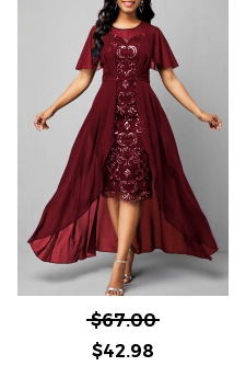 ROTITA Sequin Wine Red High Low Bodycon Dress