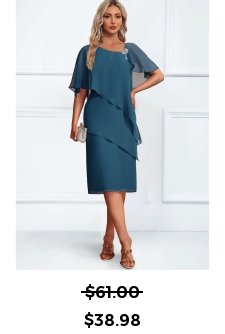 ROTITA Layered Peacock Blue Asymmetrical Neck Shift Dress