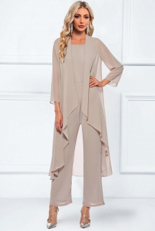 ROTITA Lightweight Light Camel Ankle Length Round Neck Jumpsuit