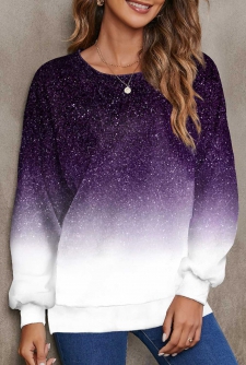 ROTITA Ombre Purple Round Neck Long Sleeve Sweatshirt