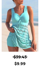 ROTITA Cyan Lace Stitching Cross Strap Swimdress and Shorts