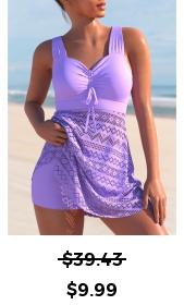 ROTITA Light Purple Lace Stitching Cross Strap Swimdress and Shorts