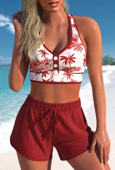 ROTITA Criss Cross Button Deep Red Bikini Set
