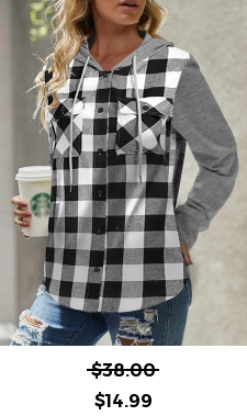 ROTITA Pocket Plaid White Long Sleeve Hoodie