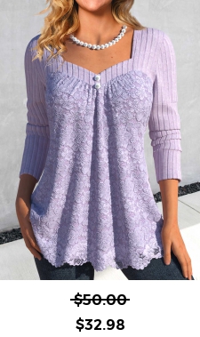 ROTITA Lace Light Purple Heart Collar Long Sleeve T Shirt