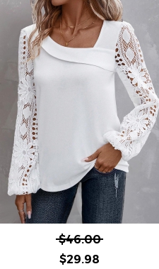 ROTITA Lace White Asymmetrical Neck Long Sleeve Blouse