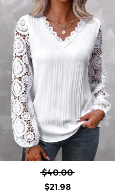 ROTITA Lace White V Neck Long Sleeve Blouse