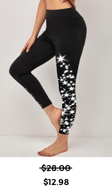 ROTITA Christmas Tree Print Black High Waisted Leggings