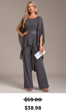 ROTITA Ruffle Grey Long Round Neck Jumpsuit