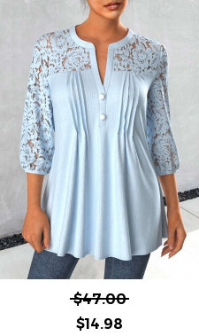 ROTITA Tuck Stitch Light Blue Split Neck Blouse