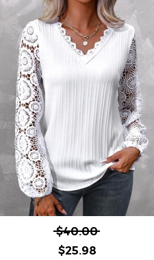 ROTITA Lace White V Neck Long Sleeve Blouse