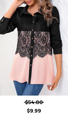 ROTITA Patchwork Pink Shirt Collar Long Sleeve Blouse