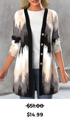 ROTITA Button Geometric Print Black Long Sleeve Coat