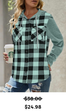 ROTITA Pocket Plaid Mint Green Long Sleeve Hoodie