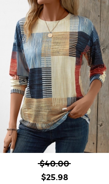 Patchwork Geometric Print Multi Color Round Neck T Shirt