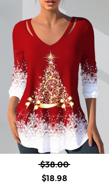 ROTITA Cut Out Christmas Print Red T Shirt