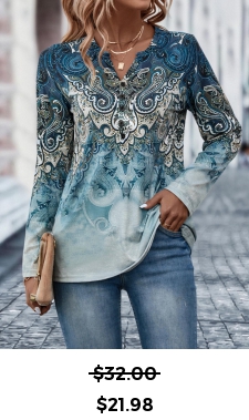 Button Tribal Print Dusty Blue T Shirt