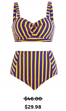 ROTITA High Waist Striped Cross Front Cutout Bikini Set
