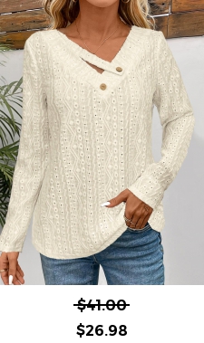 ROTITA Textured Fabric Beige V Neck Long Sleeve T Shirt