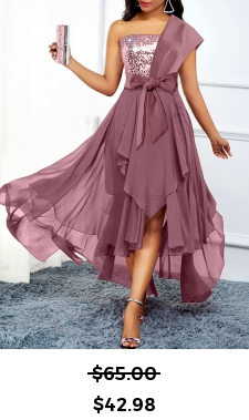 ROTITA Asymmetric Hem Dusty Pink Belted High Low Dress