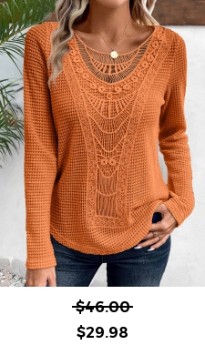 ROTITA Lace Orange Round Neck Long Sleeve T Shirt